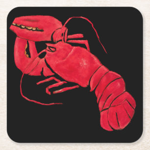 Vintage Marsden Hartley Red Lobster on Black Art Square Paper Coaster
