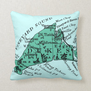 Vintage Martha's Vineyard, sea green Throw Pillow