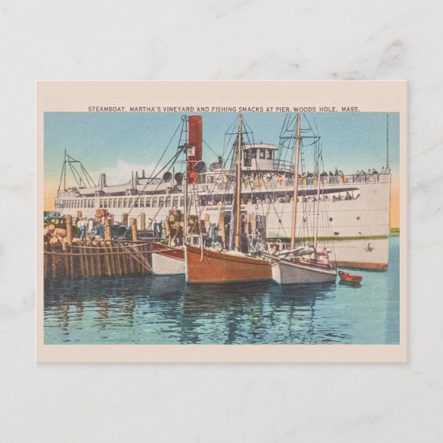 Vintage Martha's Vineyard Steamboat & Fishing Pier Postcard (Front)