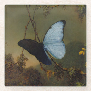 Vintage Martin Johnson Heade Blue Morpho Butterfly Glass Coaster