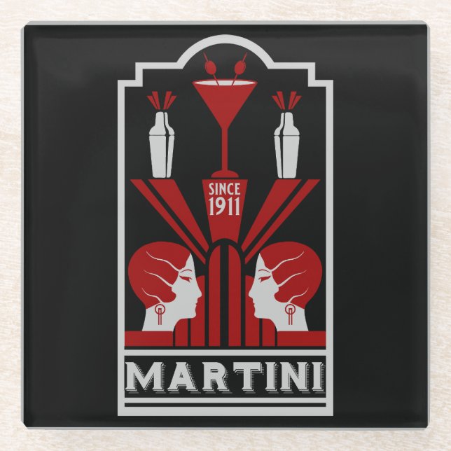 Vintage Martini Art Deco Glass Coaster (Front)