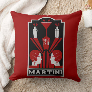 Vintage Martini Art Deco Throw Pillow