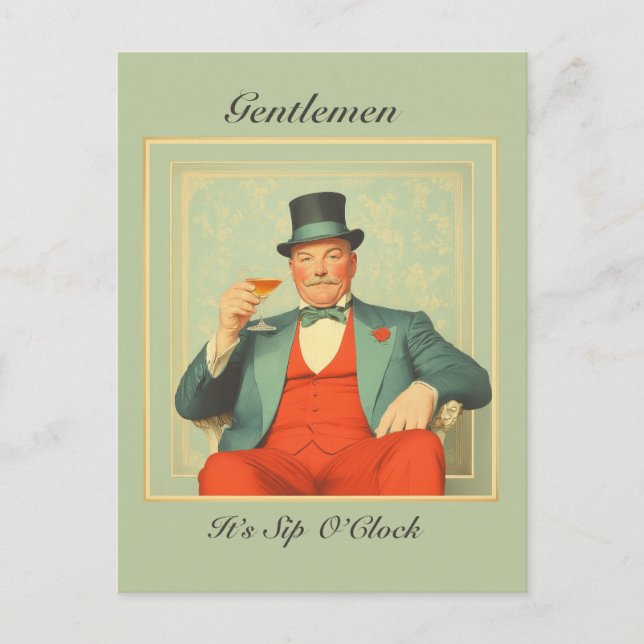 Vintage Martini Dandy - Gentlemen It's Sip O'Clock Postcard (Front)