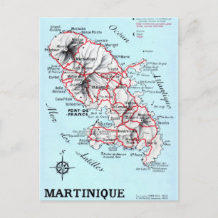 Vintage Martinique Postcard Map