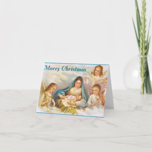 Vintage Mary And Baby Jesus And Angels Christmas  Holiday Card (Front)