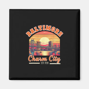 Vintage Maryland Ltimore Charm City Trip Retro Sky Magnet