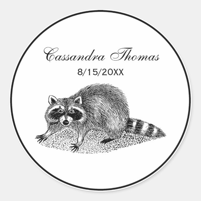 Vintage Masked Raccoon Classic Round Sticker (Front)
