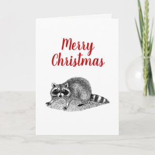 Vintage Masked Raccoon Holiday Card