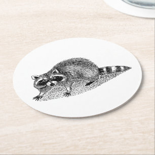 Vintage Masked Raccoon Round Paper Coaster