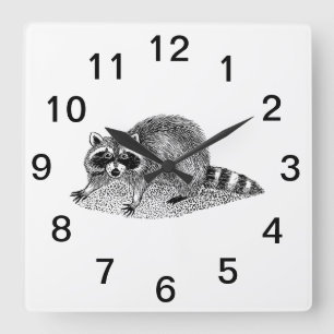 Vintage Masked Raccoon Square Wall Clock