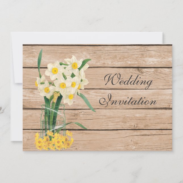Vintage Mason Jar and Daffodils Invitation Card (Front)