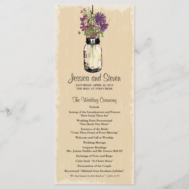 Vintage Mason Jar and Wildflowers Program (Front)