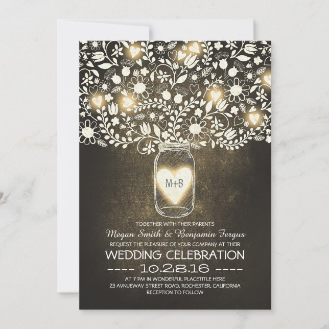 vintage mason jar floral wedding invites (Front)