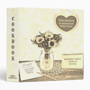 Vintage Mason Jar Flowers Cookbook 3 Ring Binder
