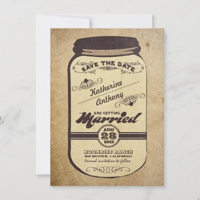vintage mason jar rustic save the date (Front)