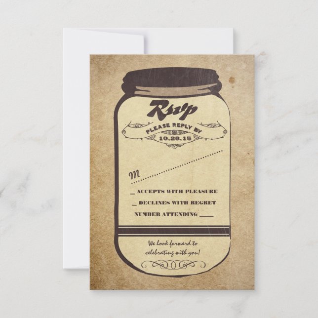 vintage mason jar wedding RSVP cards (Front)