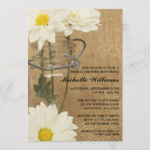 Vintage Mason Jar White Daisies Bridal Shower Invitation