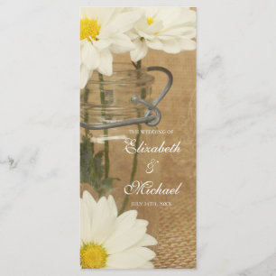 Vintage Mason Jar White Daisies Wedding Program