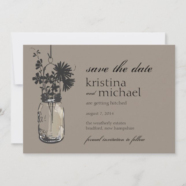 Vintage Mason Jar & Wild Flowers Save the Date (Front)