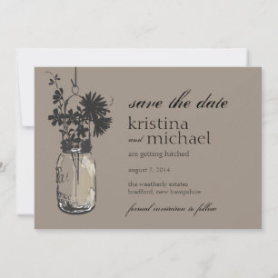 Vintage Mason Jar & Wild Flowers Save the Date