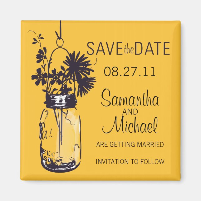 Vintage Mason Jar & Wild FlowersSave the Date Magnet (Front)