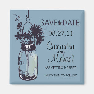 Vintage Mason Jar & Wild FlowersSave the Date Magnet
