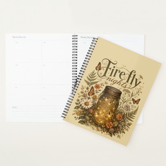 Vintage Mason Jar with Glowing Fireflies Planner (Display)