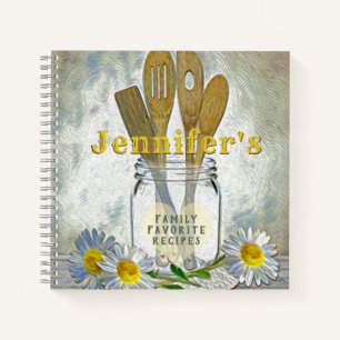 Vintage Mason Jar with Heart and Daisies Cookboo Notebook