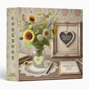 Vintage Mason Jar with Heart and Daisies Cookbook Binder