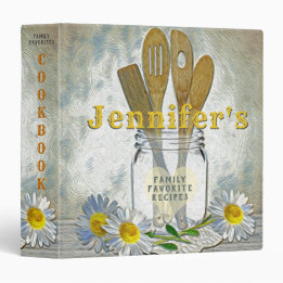Vintage Mason Jar with Heart and Daisies Cookbook Binder
