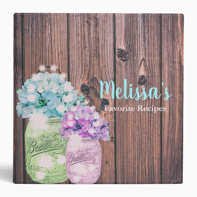 Vintage Mason Jar with Hydrangeas Cookbook Binder (Front)
