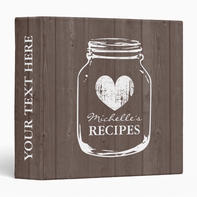 Vintage mason jar wood grain recipe binder book (Front/Spine)