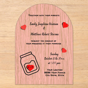 Vintage mason jar wood grain theme wedding acrylic invitations