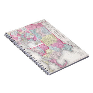Vintage Massachusetts and Rhode Island Map (1855) Notebook