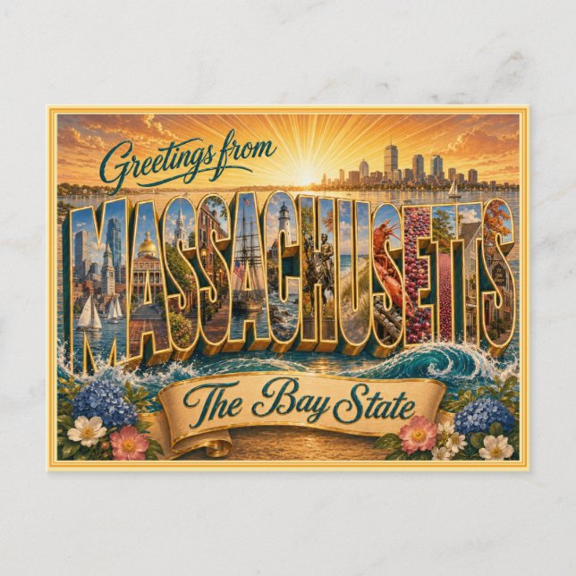 Vintage Massachusetts Greeting From Postcard (Front)