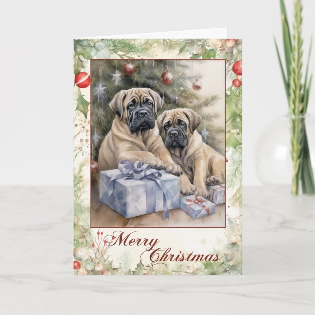 Vintage Mastiff Christmas Holiday Card (Front)