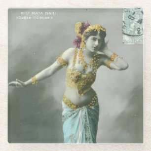 Vintage Mata Hari Postcard Glass Coaster