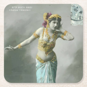 Vintage Mata Hari Postcard Square Paper Coaster