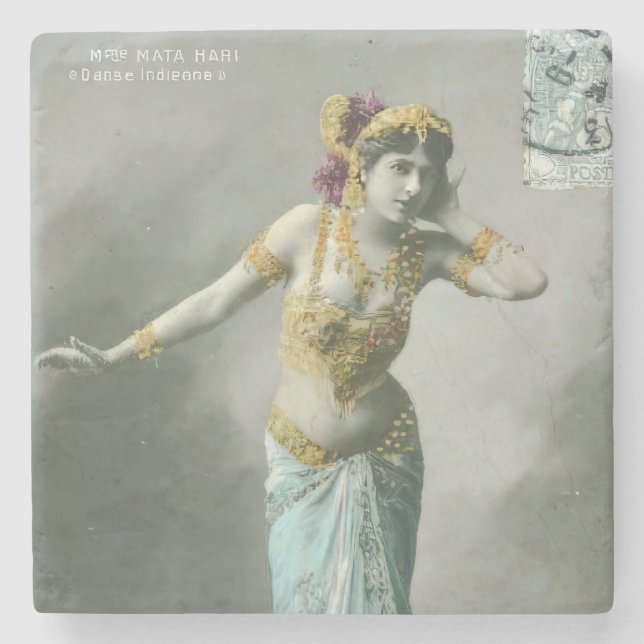 Vintage Mata Hari Postcard Stone Coaster (Front)