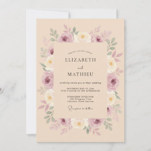 Vintage Mauve Cream Peony Wedding Invitation