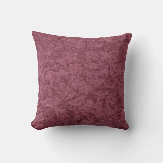 Vintage Mauve Damask Pattern Throw Pillow (Front)