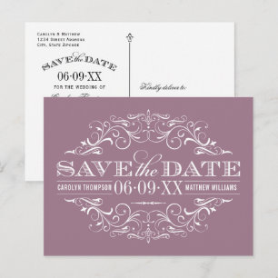 Vintage Mauve Flourish Wedding Save the Date Announcement Postcard