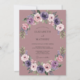 Vintage Mauve Lilac Wreath Wedding Invitation