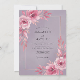Vintage Mauve Peony Wedding Invitation