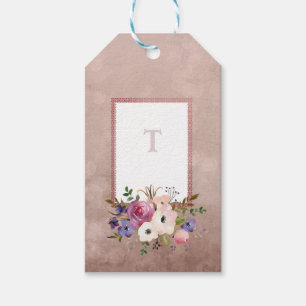 Vintage Mauve Watercolor Floral Initial  Gift Tags