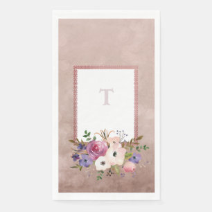 Vintage Mauve Watercolor Floral Initial  Napkin