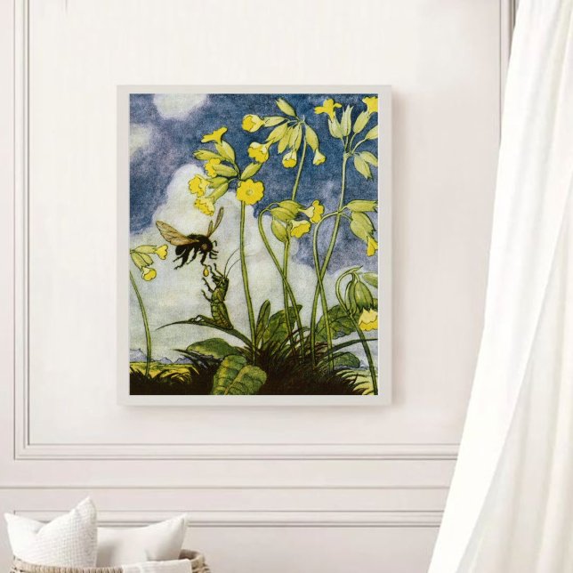 Vintage Meadow Friends Bee and Grasshopper Poster (Creator Uploaded)