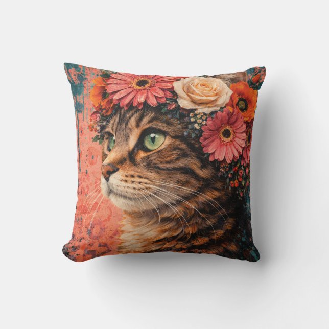 Vintage Meadow Goddess Giclée Throw Pillow (Front)