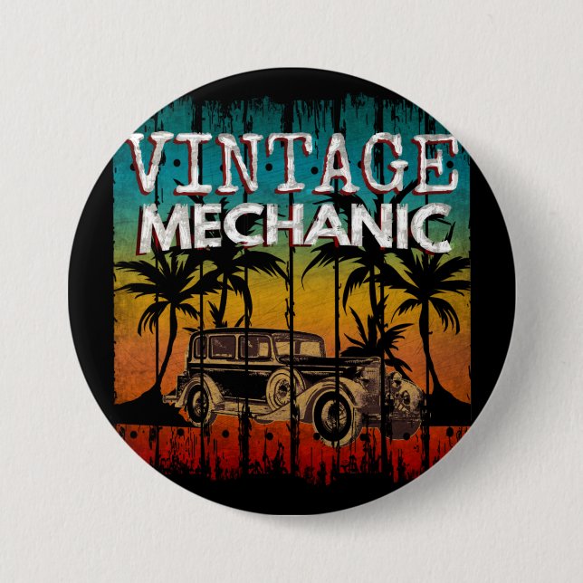 VINTAGE MECHANIC 3 INCH ROUND BUTTON (Front)