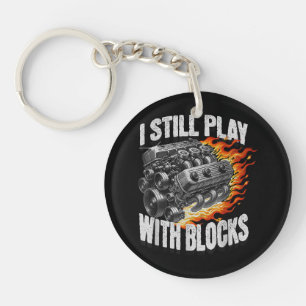 Vintage Mechanic Garage Car Engine I Still Play Wi Keychain
